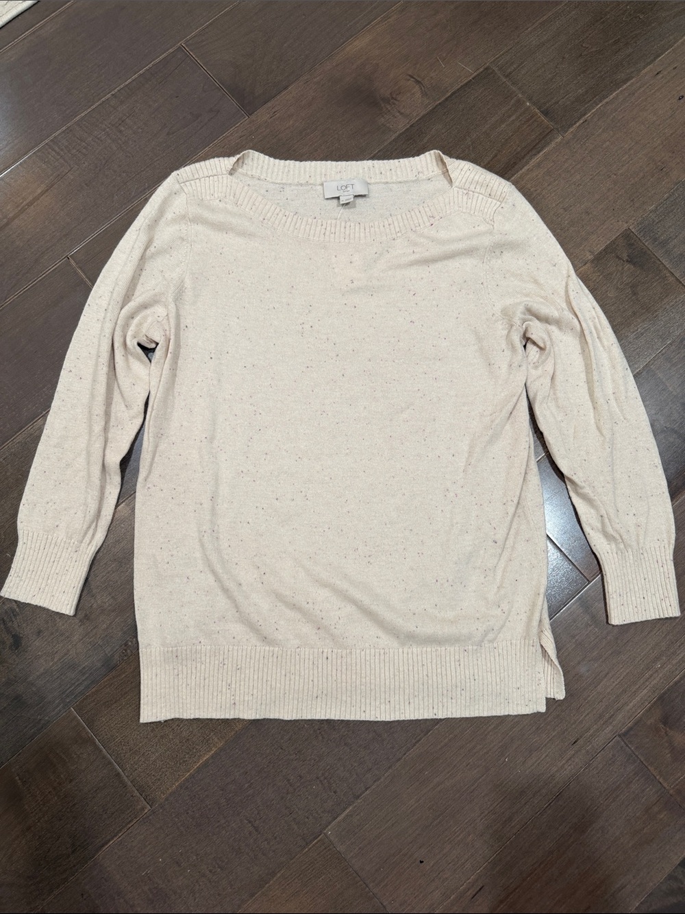 LOFT Cream Speckled Scoop Neck Pullover